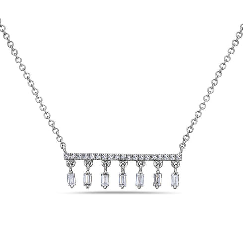 Bassali Necklaces 14K White Gold Diamond Fashion Bar Necklace